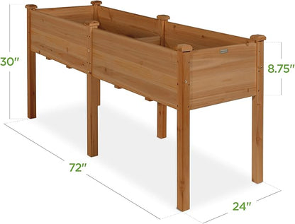 Best Choice Products 72x24x30in Raised Garden Bed, Elevated Wood Planter Box Stand for Backyard, Patio, Balcony w/Divider Panel, 6 Legs, 300lb Capacity - Acorn Brown