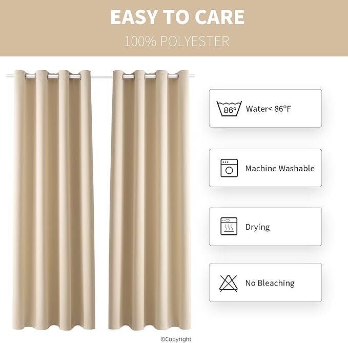DIVA EN CAMINO DEC Outdoor Patio Curtain Waterproof Darkening Thermal Insulated Indoor Curtains for Bedroom, Porch, Living Room, Pergola, Cabana, W52 x L95, Beige, Set of 2 Panels