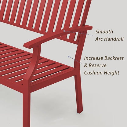 Outdoor Bench Weatherproof Aluminum Patio Garden Bench, Patio Loveseat for Porch Garden Lawn Backyard Park Balcony(Rose Red, 1PC)
