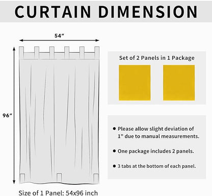 Easy-Going Outdoor Patio Curtains Detachable Tab Top Windproof Weatherproof Curtain for Cabana, Porch, Pergola and Gazebo, Tab Bottom Drape, 2 Panels, 54W x 96L inch, Yellow