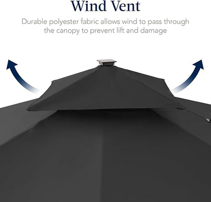 Best Choice Products 9x12ft LED Cantilever Patio Umbrella w/Base Included & 360° Rotation, Large Solar Offset Hanging Outdoor Sun Shade for Deck, Backyard Table w/Stand & Lights – Gray