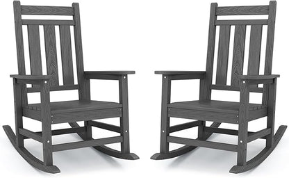 Rocking Chairs Set of 2, Gray HDPE Outdoor Chairs with 350 lb Capacity