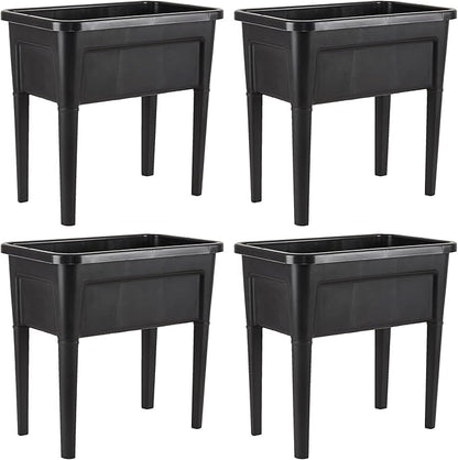 4 Pcs Plastic Raised Garden Beds with Legs，16 Gallon Outdoor Elevated Garden Planter Box，Perfect for Flowers, Vegetables, and Herbs