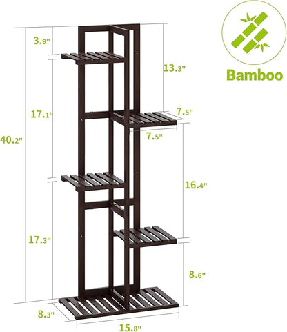 BMOSU Bamboo Plant Stand for Indoor Outdoor Plants Corner Tall Plant Shelf 6 Potted Holder Shelf Plant Rack Holder Display Rack(Brown)