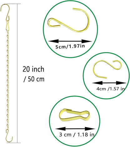 RIFNY Gold Chain for Hanging Plants, 20 Inch Small Plant Chains for Hanging Baskets Kits with Hooks for Bird Feeders Planters Billboards Lanterns Wind Chimes Ornaments Outdoor Indoor Use (10 PCS)