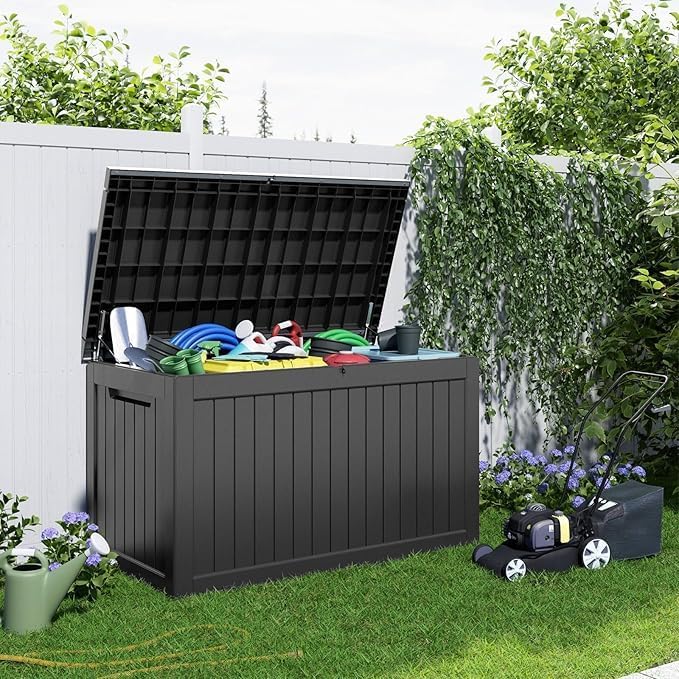Deck Box 230 Gallon Black Resin Patio Storage Bench