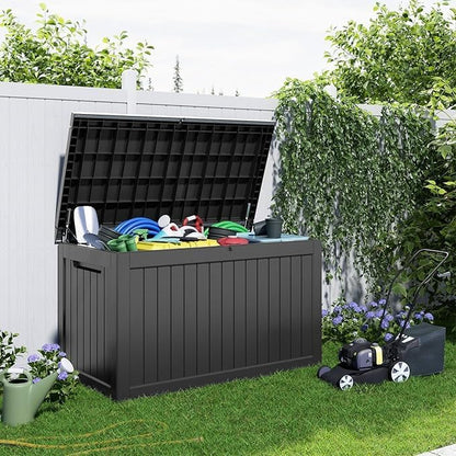 Deck Box 230 Gallon Black Resin Patio Storage Bench