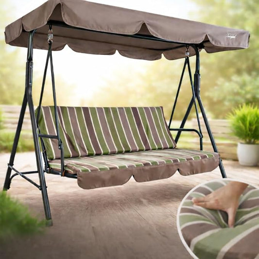 Porch Swing, 3-Seat Steel Patio Swing with Canopy, Lime Stripe