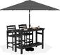 SERWALL Outdoor Bar Set with 9ft Umbrella, All-Weather HDPE Patio Bar Chairs and Table, Outdoor Furniture Set for Poolside, Backyard, Garden - Black