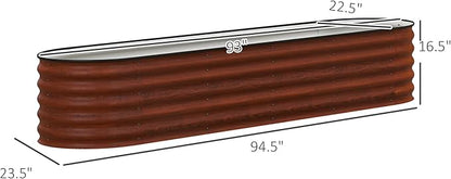 Outsunny 8' x 2' x 1.4' Galvanized Raised Garden Bed Kit, Outdoor Metal Elevated Planter Box with Safety Edging, Easy DIY Stock Tank for Growing Flowers, Herbs & Vegetables, Brown