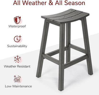 Stoog Bar Stools Set of 4, All-Weather Outdoor Barstools, 400 lbs Weight Support, Easy to Clean and Care, for Bar, Kitchen Counter, and Patio, Grey