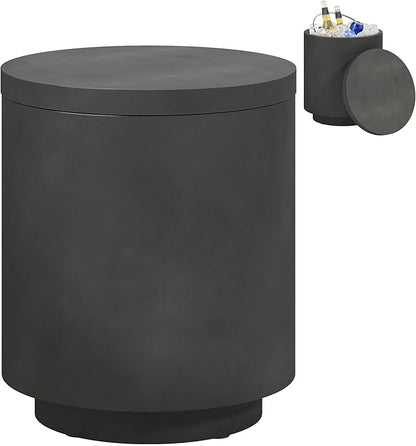 HOMCOM 2.6 Gal Outdoor Cooler Side Table, 3-in-1 Cool Coffee Table with Storage, Removable Ice Bucket and Lid, Concrete Small Patio Table for Party, Poolside, Deck, Charcoal Gray