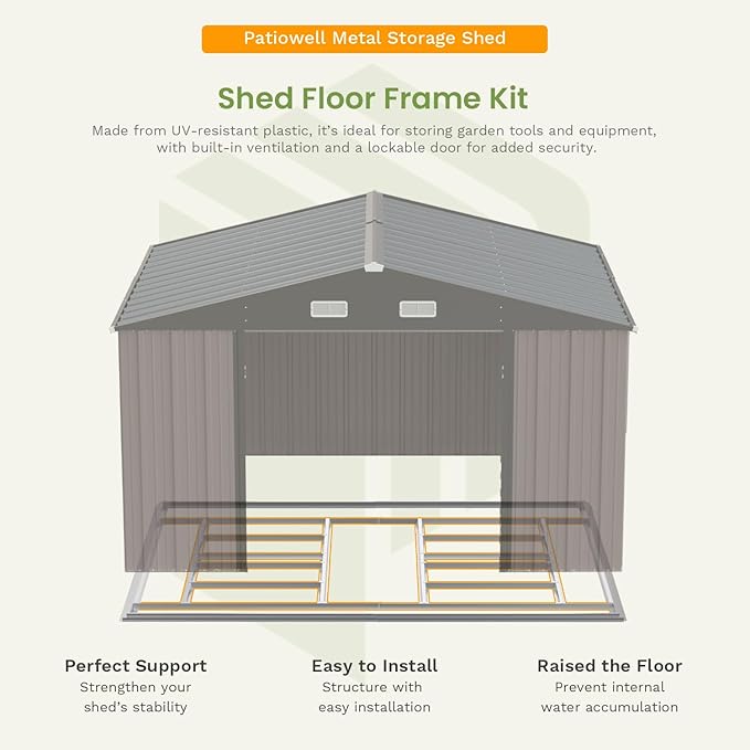 Patiowell 10 x 12 FT Metal Storage Shed for Outdoor with Floor Frame, Steel Yard Shed with Design of Lockable Doors, Utility and Tool Storage for Garden, Backyard, Patio, Outside use,Brown