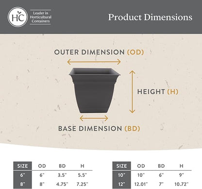 The HC Companies 12 Inch Eclipse Square Planter Pots with Drainage Holes & Attached Saucer, Lightweight UV-Resistant Plastic Indoor Outdoor Planters, 2-Pack Flower Pots for Garden & Home Decor, Teal