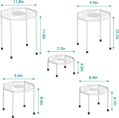 5-Pack Metal Plant Stands for Outdoor Indoor, Anti-Rust Iron Flower Pot Stand, Heavy Duty Plant Pot Shelf for Multiple Plant, Decoration Racks for Home, Patio & Garden (White)