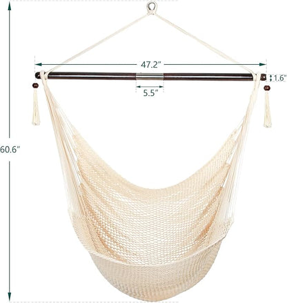 Bathonly Large Hammock Chair with Spreader Bar, Caribbean Hammock Swing Chair, XL Hammock Chair Outdoor Indoor, 330 LBS Weight Capacity, Beige