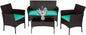 FDW | 4-Piece Patio Furniture Set | Brown & Blue | Outdoor Wicker Furniture with Coffee Table | Modern Rattan Chairs Conversation Set | Outdoor Seating | Weather-Resistant | for Porch, Garden, Lawn