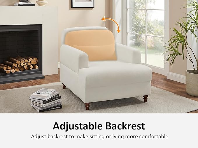 Oversized Chaise Lounge Accent Chair, Cloud Fluffy Chaise Sofa Recliner with Adjustable Backrest, Comfy Upholstered Sleeper Couch Bed, Modern Deep Seat Reading Armchair for Living Room, Movie, Bedroom