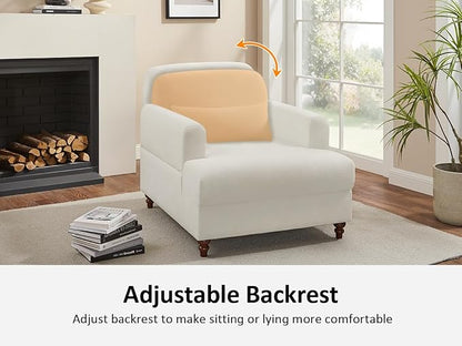 Oversized Chaise Lounge Accent Chair, Cloud Fluffy Chaise Sofa Recliner with Adjustable Backrest, Comfy Upholstered Sleeper Couch Bed, Modern Deep Seat Reading Armchair for Living Room, Movie, Bedroom
