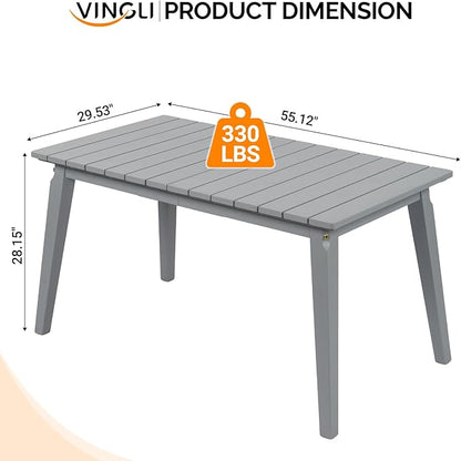 VINGLI Rectangular Outdoor Dining Table, Solid Cedar Wood Patio Table for 4-6 People, Waterproof Garden Table for Yard, Deck, Poolside (Gray)