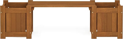 Furinno Tioman Hardwood Mini Outdoor Planter Box with Bench for Garden Plant