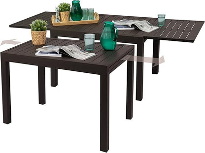 Kozyard 7 Piece Outdoor Patio Dining Set for 6 Person, 6 Pack Foldable Deck Chairs, 43"- 86" Villa Expandable Patio Dining Table Adjustable for Backyard, Porch, Deck, Garden