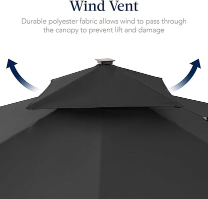 Best Choice Products 12x12ft LED Cantilever Patio Umbrella w/Base Included & 360° Rotation, Large Solar Offset Hanging Outdoor Sun Shade for Deck, Backyard Table w/Stand & Lights – Gray