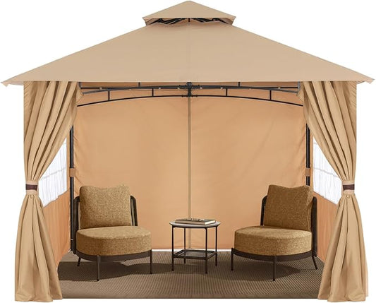 MASTERCANOPY Patio Gazebo Steel Frame Outdoor Gazebo with Windows Curtains (9x9, Beige)