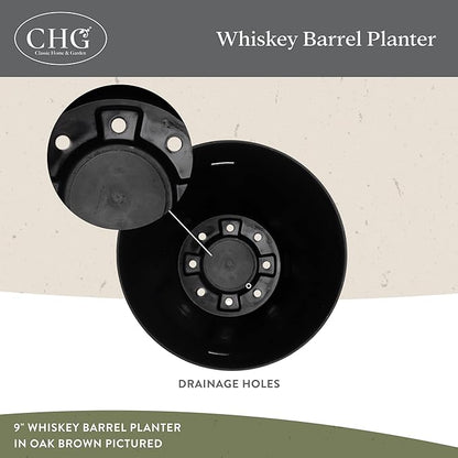 Classic Home & Garden Whiskey Barrel Planters - Wooden Finish Flower Planter Pot - Decorative Garden Pots - Indoor & Outdoor Resin Planters - Weather-Resistant Planting Pots (15” Oak Brown, Pack Of 1)