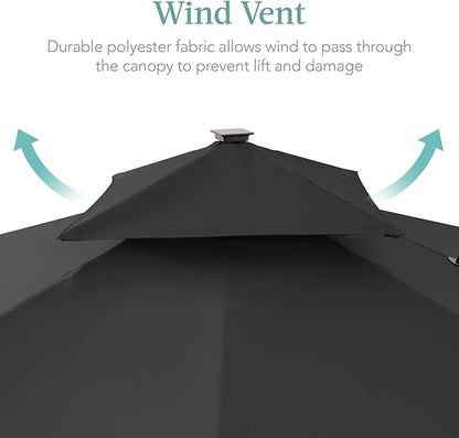 Best Choice Products 10x10ft Cantilever Patio Umbrella w/Base Included, Solar LED Lights 360 Rotation Large Offset Hanging Outdoor Shade for Deck Pool Backyard w/Stand – Gray