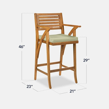 Best Choice Products Set of 2 Outdoor Acacia Wood Bar Stools Bar Chairs for Patio, Pool, Garden w/Weather-Resistant Cushions - Sage