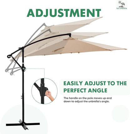 NEWBULIG 10FT Patio Umbrella, Offset Cantilever Outdoor Patio Table Umbrella, UV Protection, Fade Resistant Fabric, Easy Tilt Adjustment for Pool, Deck, Garden, Backyard