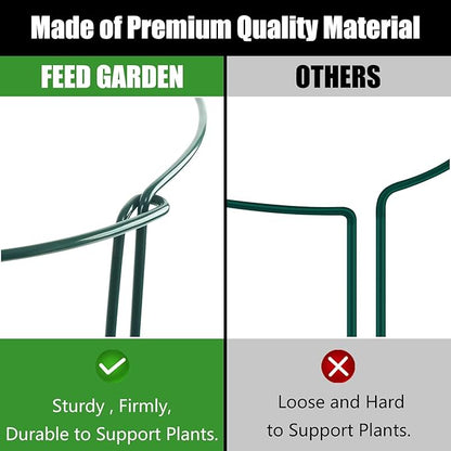 FEED GARDEN 12 Pack Plant Support Stakes, Peony Cages and Supports, Metal Garden Plant Stake(10" Wide x 16" High) Green Half Round Plant Support Rings for Outdoor Indoor Plants, Tomato, Hydrangea