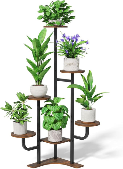 Corner Plant Stand Indoor - 6 Tiered Indoor Plant Stand Round Metal Plant Shelf, Plant Organizer for Living Room, Graden, Balcony, Home Decor (Brown)