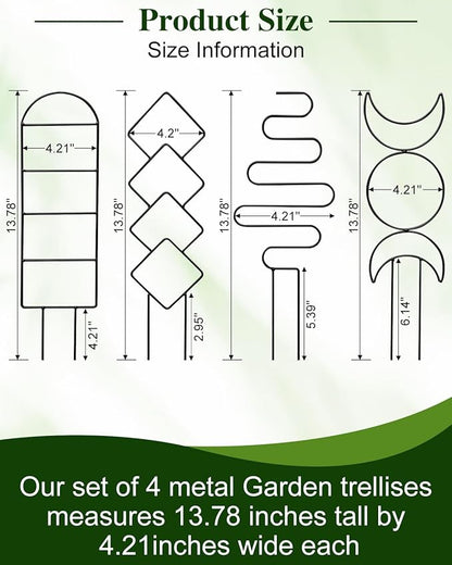 4 Pack Trellis for Indoor Climbing Plant, Small Metal Outdoor Garden Trellis for Potted Plants, Stake Mini Houseplant Trellis Support for Hoya, Vines, Pothos, Monstera (Black)