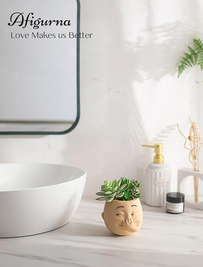 Funny Bathroom Planter Decor: Quirky Holding Nose Plant Pot Indoor for Bathroom Counter - Succulent Pot with Drainage - Unique Face Planter for Guest Bath room Counter Shelf Toilet Decoration