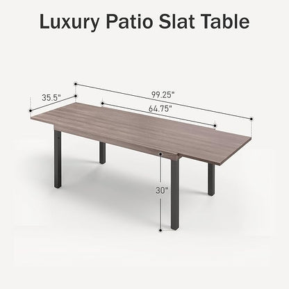 PHI VILLA Outdoor Metal Expandable Dining Table, Wood-Like Wrought Iron Extendable Table for 6-8 Person, Heavy-Duty Large Rectangular Table Furniture for Patio, Deck, Backyard, Porch