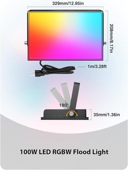 Onforu LED Flood Light Outdoor 800W Equivalent, 100W Color Changing RGBW Floodlight with Remote, Stage Lights Uplights for Events, IP66 Uplighting Spotlight Floor Strobe Light for Christmas 4 Pack
