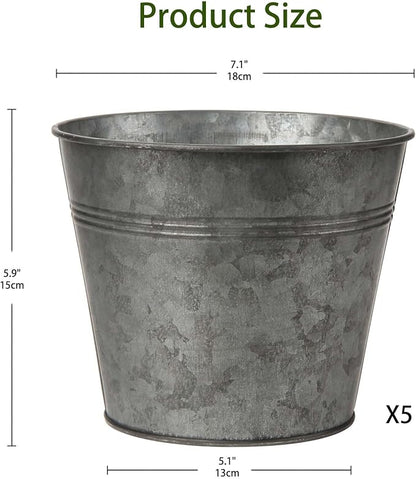 Briful 5PCS Galvanized Buckets 7.1In Rustic Farmhouse Metal Bucket Galvanized Flower Bucket Home Indoor Outdoor Decorative Tin Planters