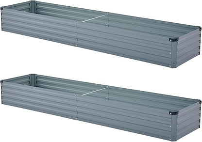 2 Pack 6x1.5x1FT Galvanized Raised Garden Bed Kit, Outdoor Metal Planter Box for Vegetables, Bottomless Rectangular Gardening Bed with Support Rods, Tool-Free Assembly, Gray
