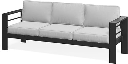 Wisteria Lane Patio Furniture Metal Sofa, Metal Outdoor Chairs with Upgraded Cushions, All-Weather Outdoor 3 Seats Sofa Couch for Balcony, Garden, Deck, Backyard, Light Grey