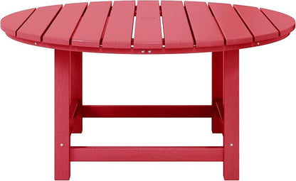 Coffee Table for Patio, Round HDPE, 37.75-Inch, Red