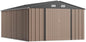 Greesum 10×14 FT Outdoor Storage Shed, Metal Storaged Sheds Without Floor, Tool Sheds with Lockable Doors and Sloping Roof for Garden, Patio, Brown