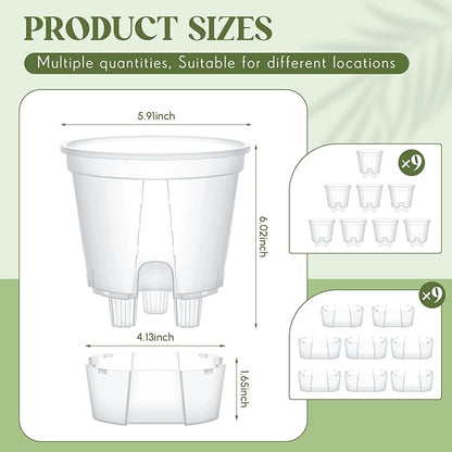 Self Watering Pots for Indoor Plants with Deep Reservoir and High Drainage Holes for Outdoor Plants and Flowers, Bare Root Planter(5.91'',Clear,9 Pcs)