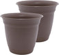 The HC Companies 10 Inch Eclipse Round Planter Pots with Drainage Holes & Attached Saucer, Lightweight UV-Resistant Plastic Indoor & Outdoor Planters, 2-Pack Flower Pots, Garden Home Decor, Cappuccino