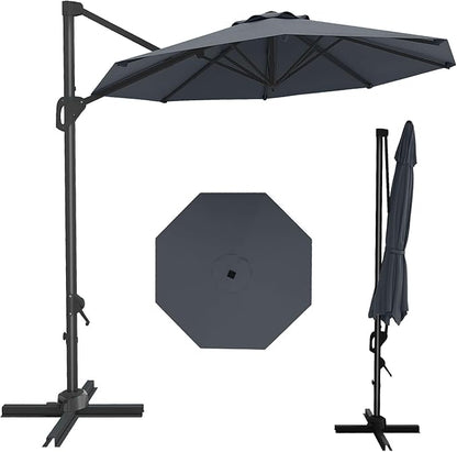 GarveeLife 10 ft Patio Umbrella Outdoor Large Cantilever Umbrella Market Sun Shade Windproof Offset Umbrella with 360-Degree Rotation for Garden Deck Pool Patio, Grey