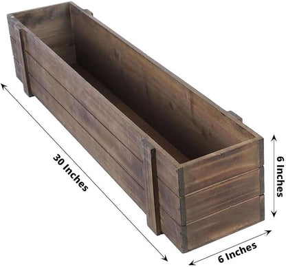 Efavormart 30"x6" Smoked Brown Wood Planter Box with Plastic Liner, DIY Rustic Rectangle Wooden Box for Succulents, Wedding Table Centerpieces and Farmhouse Decorations