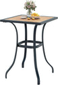 AECOJOY Outdoor Height Bar Table, 36'' Metal Frame Bar Table Bistro Square Table with Wooden Top, High Top Outdoor Pub for Patio Garden Lawn Poolside, Brown