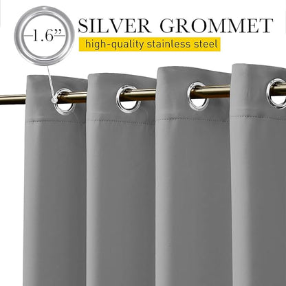 NICETOWN 2 Panels Weighted Blackout Curtains with Grommet & Back Tab on top and Bottom for Patio Waterproof, Windproof Privacy Outdoor Dividers for Cabana with Fixed Rope, W52 x L95, Silver Grey