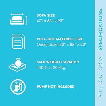 Intex Inflatable Pull-Out Sofa: Velvety Surface, 2-in-1 Valve, Cupholder, 46" x 88" x 26" - Blow-Up Couch and Folding Queen Size Air Mattress Bed